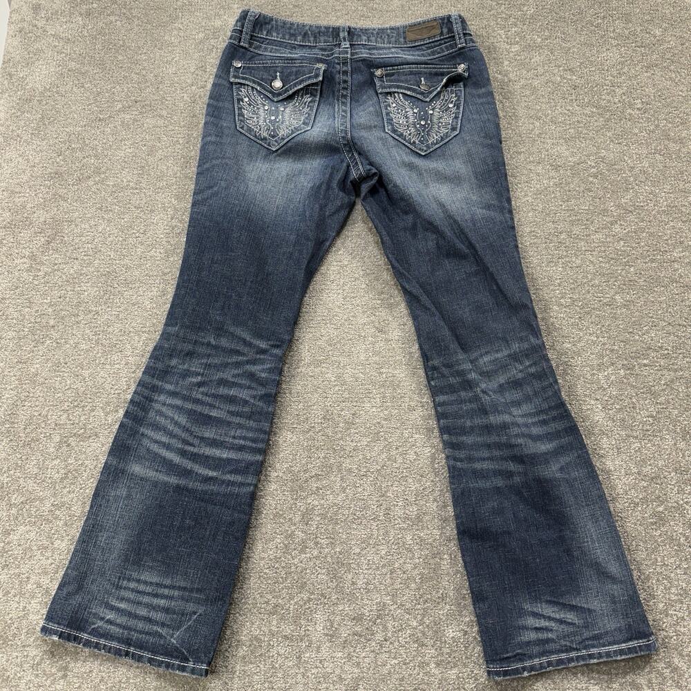 Harley Davidson Womens Embellished Bootcut Jeans Blue 6 Rhinestone Wings Biker - Picture 15 of 15